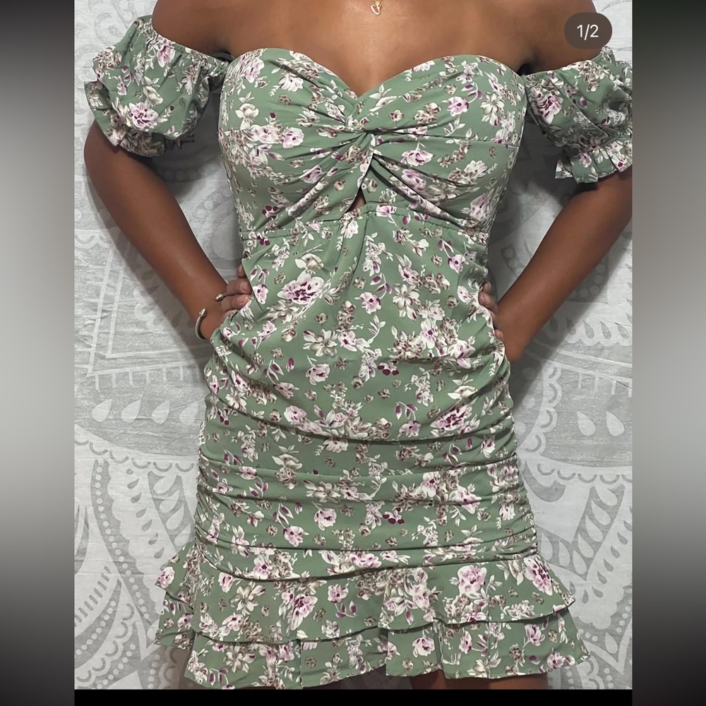 Blush BJ green tight dress floral plus size available